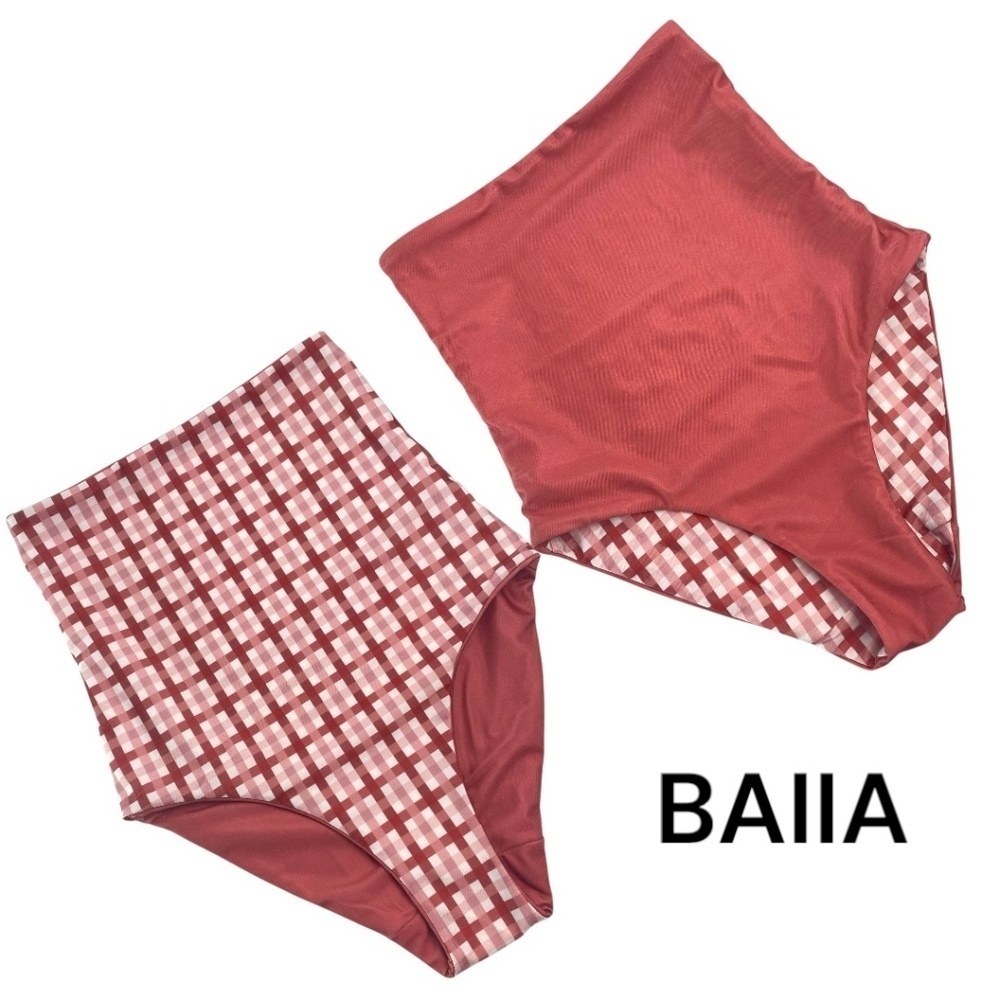 BAIIA Barcelona reversible Bikini Bottoms High-Waisted Pink Gingham/Coral Size 0
